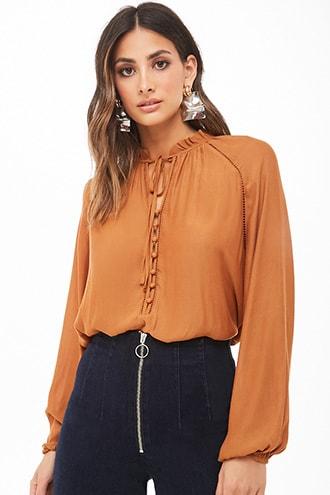 Forever21 Ruffled Split-neck Shirt