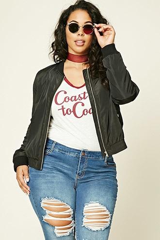 Forever21 Plus Women's  Black & Dusty Pink Plus Size Bomber Jacket