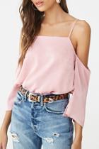 Forever21 Satin Open-shoulder Bell Sleeve Top