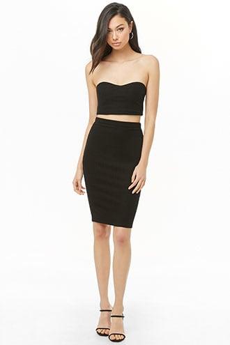 Forever21 Ribbed Brushed Knit Cropped Tube Top & Skirt Set