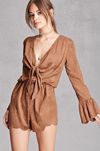 Forever21 Women's  Tan Selfie Leslie Faux Suede Romper