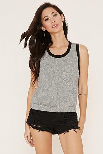 Forever21 Women's  Heather Grey & Black Contrast-trim Top