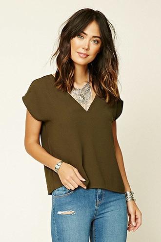 Forever21 Women's  Olive V-neck Dolman Top