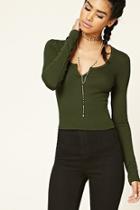 Forever21 Women's  Olive Ribbed Knit Tee