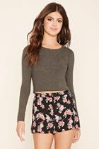 Forever21 Women's  Charcoal Cropped Crew Neck Sweater