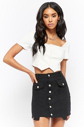 Forever21 Denim Button-front Step-hem Mini Skirt