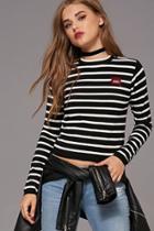 Forever21 Women's  Stripe Wow Patch Sweater Top