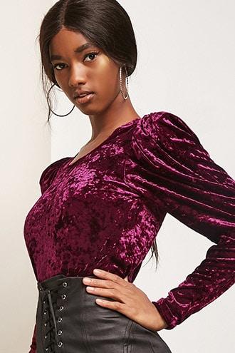 Forever21 Crushed Velvet Puff-sleeve Top