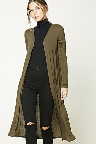 Forever21 Women's  Olive Open-front Longline Cardigan