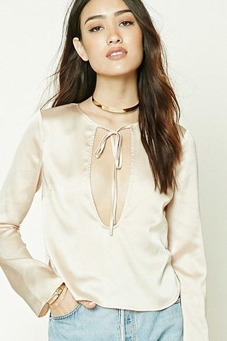 Forever21 Women's  Satin Tie-neck Cutout Top