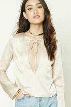 Forever21 Women's  Satin Tie-neck Cutout Top