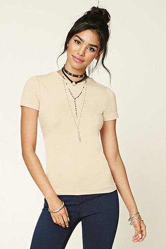 Forever21 Women's  Beige Scoop-neck Tee
