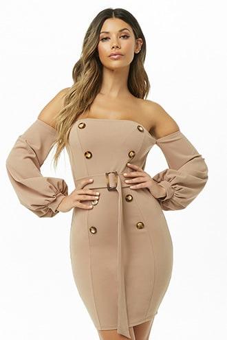 Forever21 Double-breasted Off-the-shoulder Mini Dress