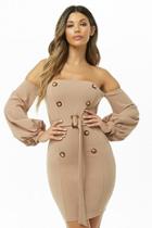 Forever21 Double-breasted Off-the-shoulder Mini Dress