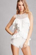 Forever21 Dark Pink Ruffle Crochet Romper