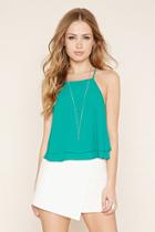 Forever21 Women's  Green Strappy Y-back Layered Cami