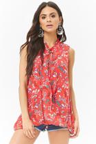 Forever21 Floral Surplice Tassel Top