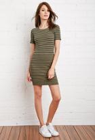 Forever21 Women's  Stripe Ribbed Knit Dress (olive/black)