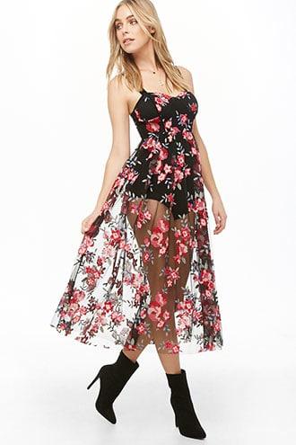 Forever21 Sheer Floral-embroidered Cami Dress