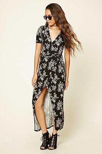 Forever21 Women's  Black & Tan Wrap Front Maxi Dress