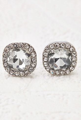 Forever21 Faceted Faux Gem Earrings (silver/clear)