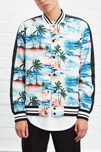 21 Men Men's  Island Print Bomber Jacket
