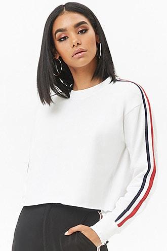 Forever21 Fleece Striped-sleeve Pullover