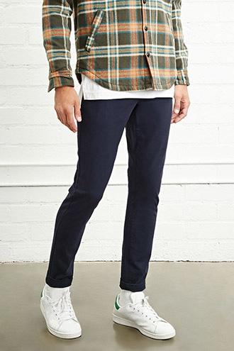 21 Men Men's  Navy Belted Slim-fit Pants
