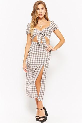 Forever21 Plaid Tie-front Top & Skirt Set