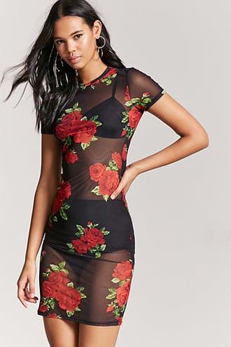 Forever21 Sheer Floral Mesh Knit Dress