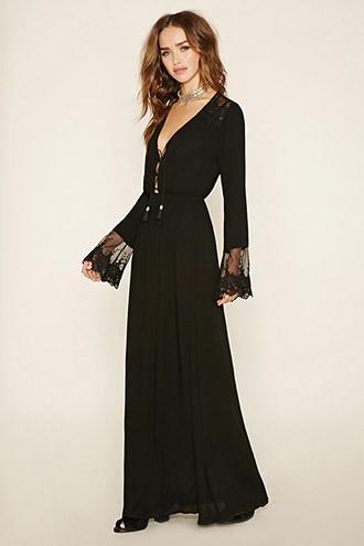 Forever21 Women's  Floral Lace Gauze Maxi Dress