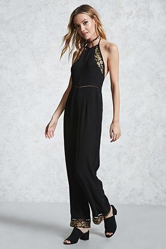 Forever21 Floral Embroidered Jumpsuit