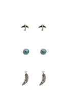 Forever21 B.silver & Turquoise Feather Stud Set