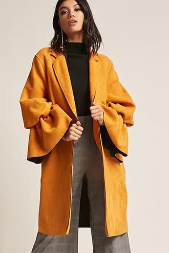 Forever21 Faux Suede Longline Ruffle Coat