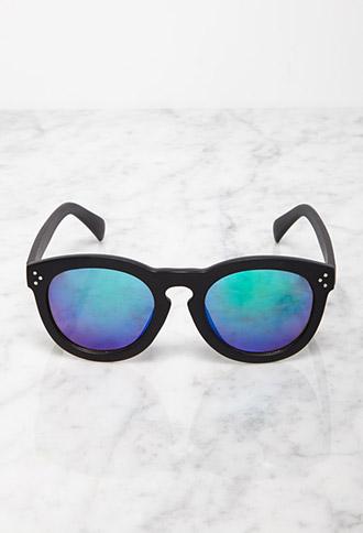Forever 21 Mirrored D-frame Sunglasses Black/blue One Size