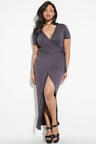 Forever21 Plus Women's  Charcoal Plus Size Wrap-front Maxi Dress