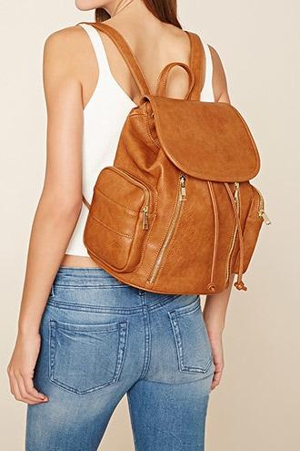 Forever21 Tan Faux Leather Zipper Backpack