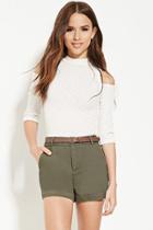 Forever21 Women's  Olive Belted High-waisted Shorts