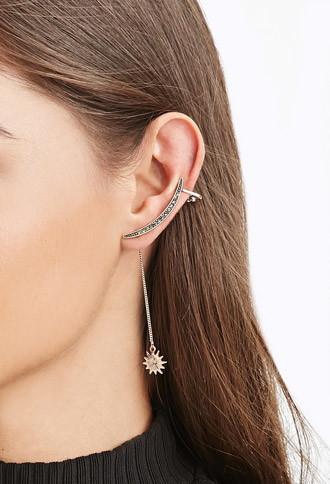 Forever21 Rhinestoned Sunburst Ear Cuff (antic Gold/grey)