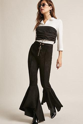 Forever21 Faux Suede High-low Flare Bell Bottom Pants