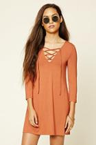 Forever21 Women's  Rust Lace-up Swing Dress