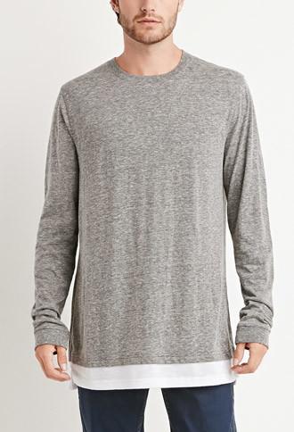 21 Men Paneled-hem Slub Knit Tee