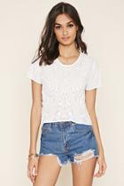 Forever21 Women's  White Bead-embroidered Top