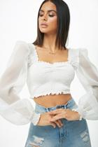 Forever21 Smocked Organza-sleeve Crop Top