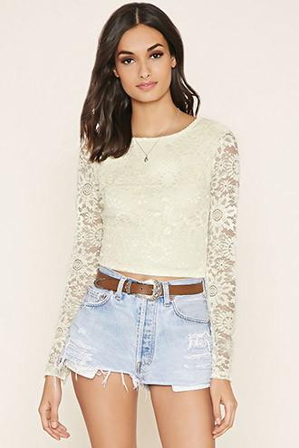 Forever21 Women's  Floral-embroidered Lace Top