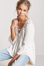 Forever21 Lace-panel Trumpet-sleeve Top