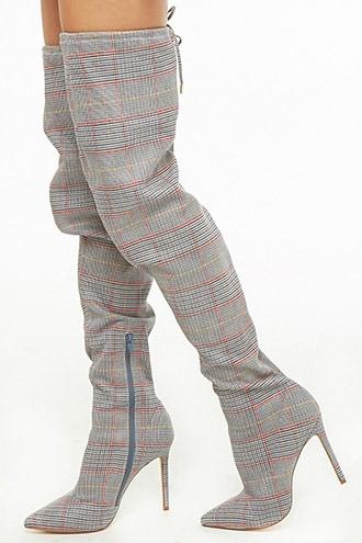 Forever21 Glen Plaid Thigh-high Boots