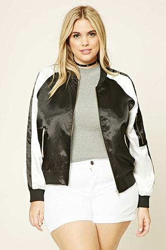 Forever21 Plus Women's  Black & White Plus Size Varsity Jacket