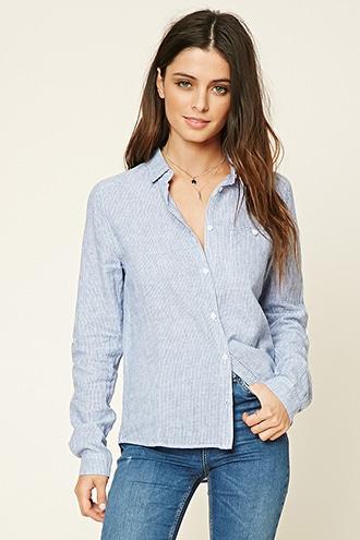 Forever21 Women's  Pinstripe Chambray Shirt