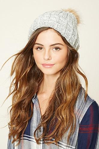 Forever21 Women's  Marled Knit Pom-pom Beanie